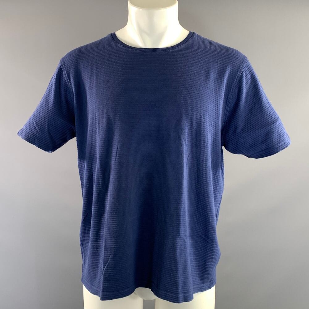 SAKS FIFTH AVENUE Size L Blue Stripe Cotton Blend Crew Neck T shirt